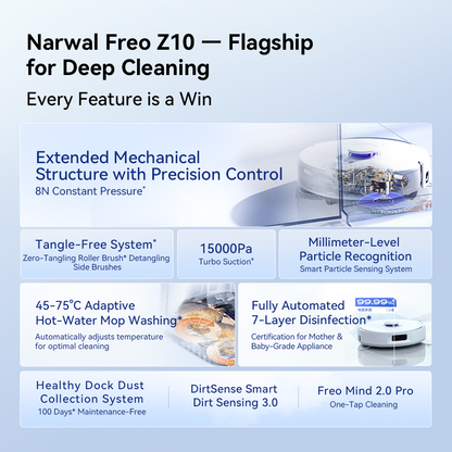 【New】【Order now just $1399!】Narwal  Freo Z10 Floor robot vacuum cleaner mop | Dual Tangle-free System | 15000PA |  MopExtend and EdgeSwing