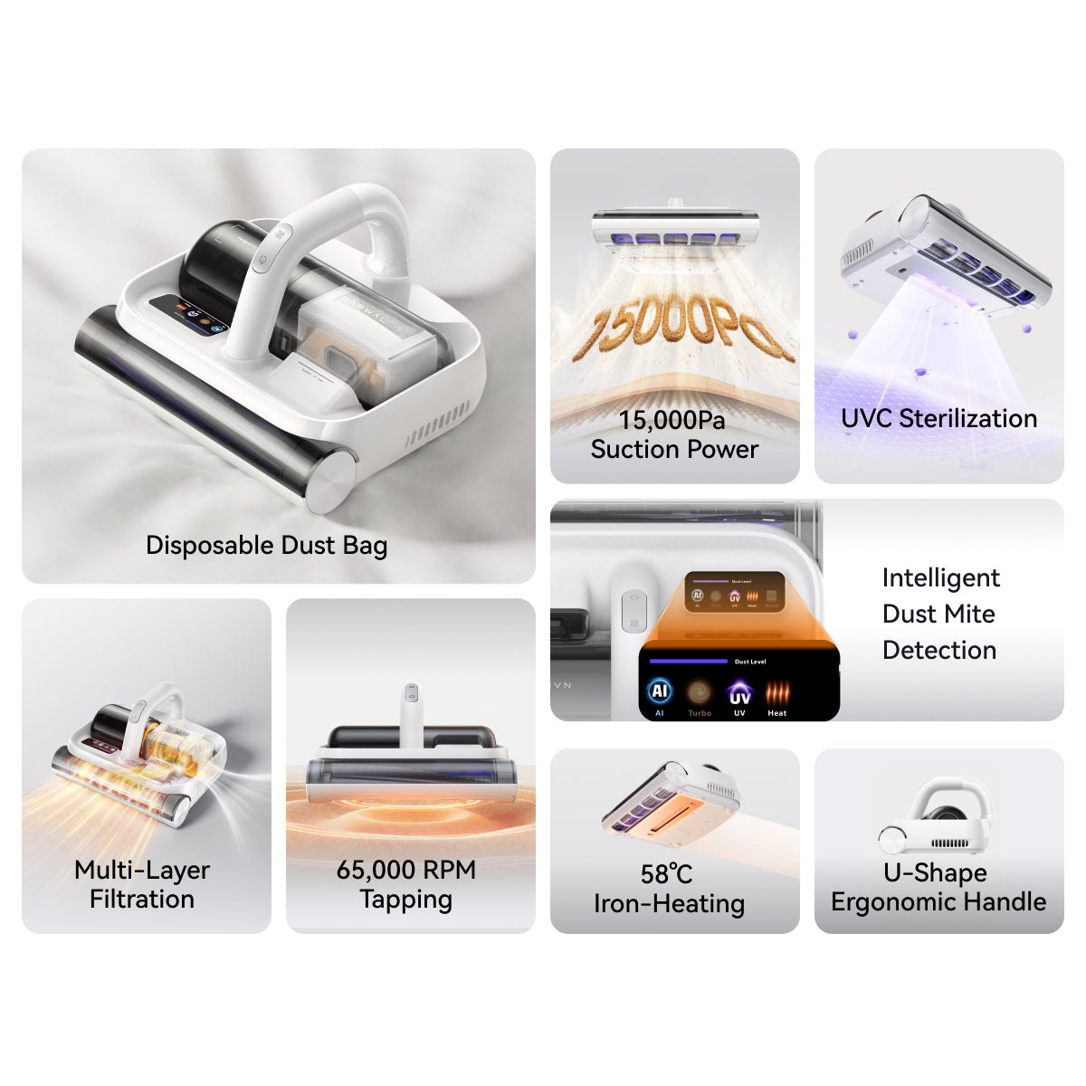 Narwal U50 Handheld Dust Mite Vacuum | 58°C Iron-Heating | 65,000 RPM Tapping | 99.99% Mite Removal | Bed Vacuum Cleaner